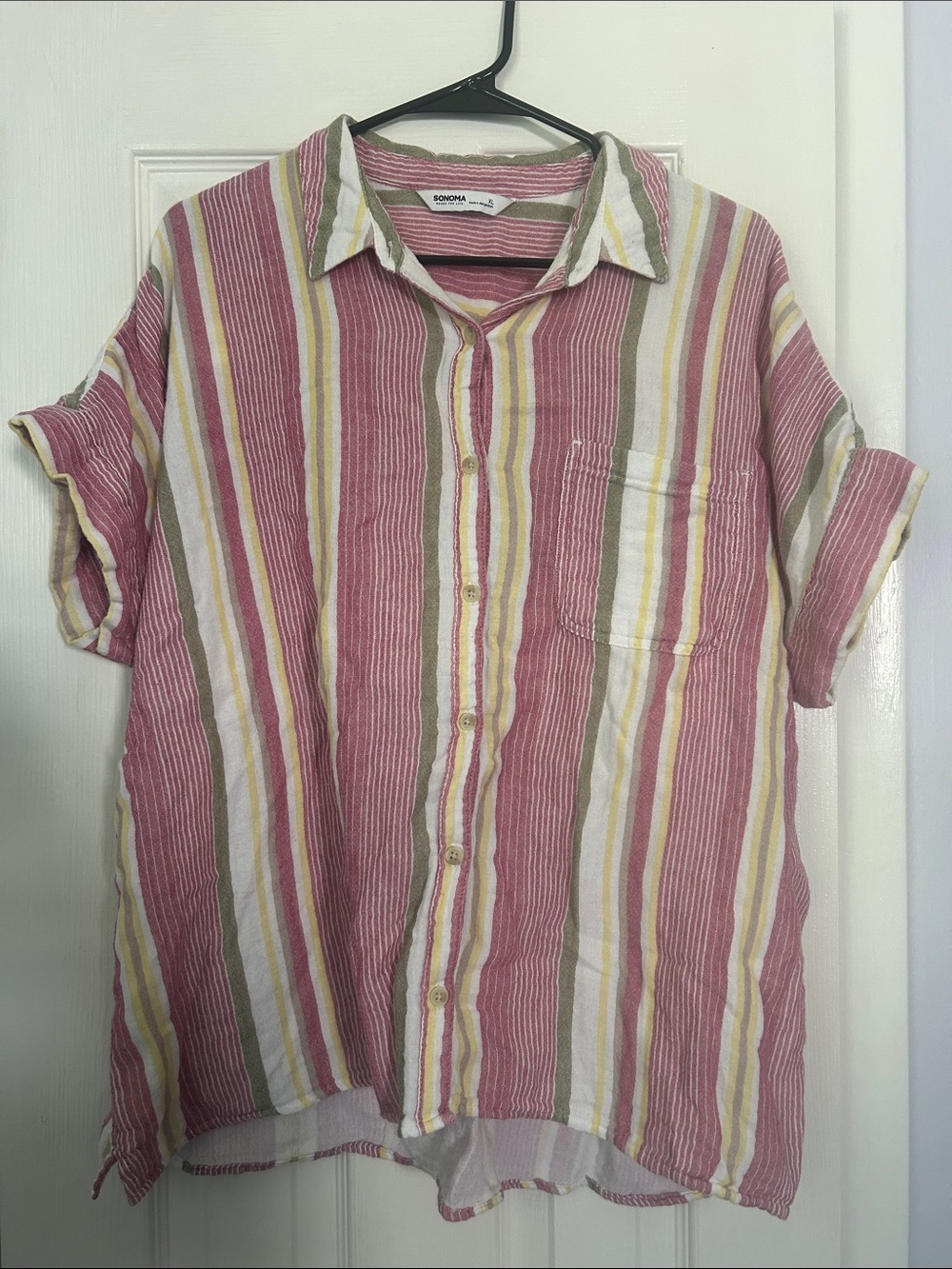 Sonoma Pink & Yellow Striped Short-Sleeve Button-Down Shirt